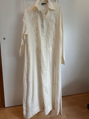 Cynthia Rowley Cream Embroidered Long Shirt Dress